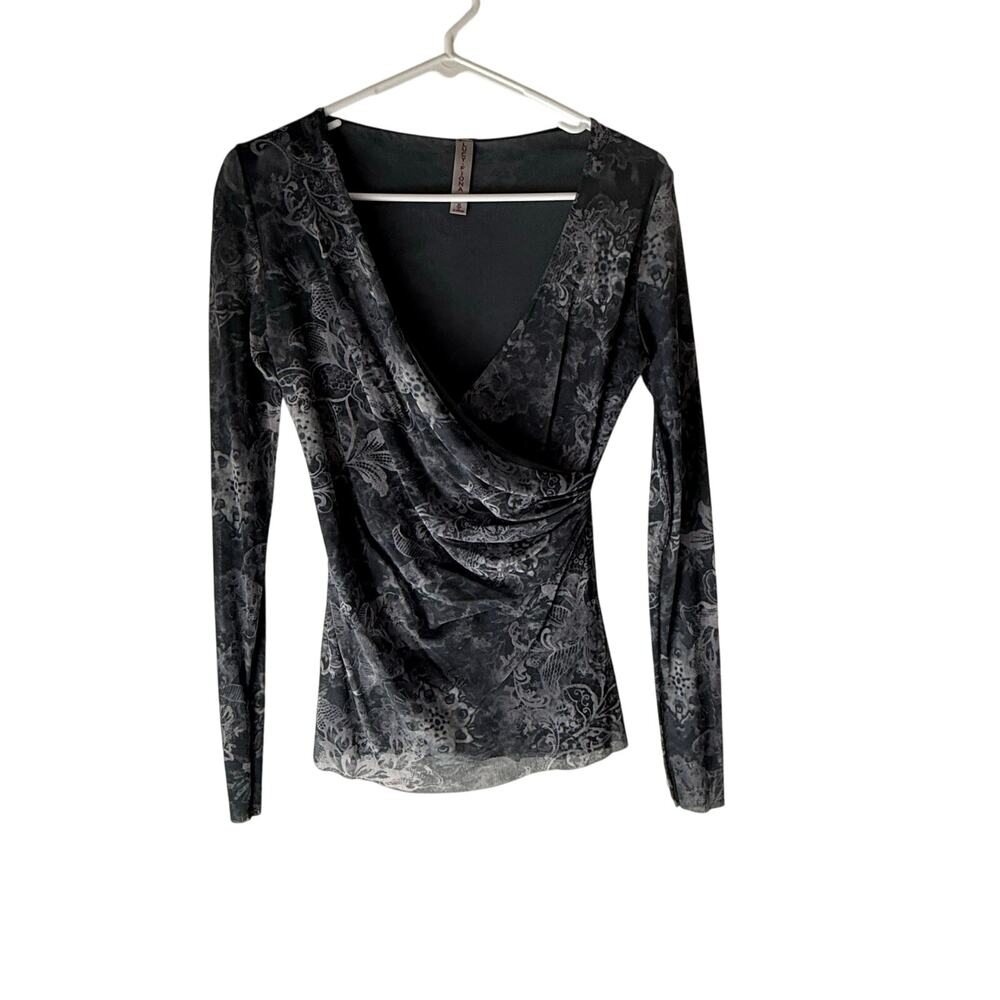 Lucy + Fiona Y2k Renaissance Whimsigoth Chiffon Floral Wrap Mesh Top‎